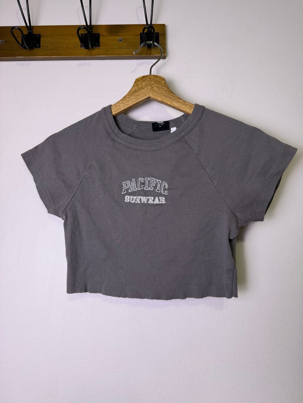 PacSun Pacific Sunwear Cropped Baby Tee Gray Graphic Top Size XS